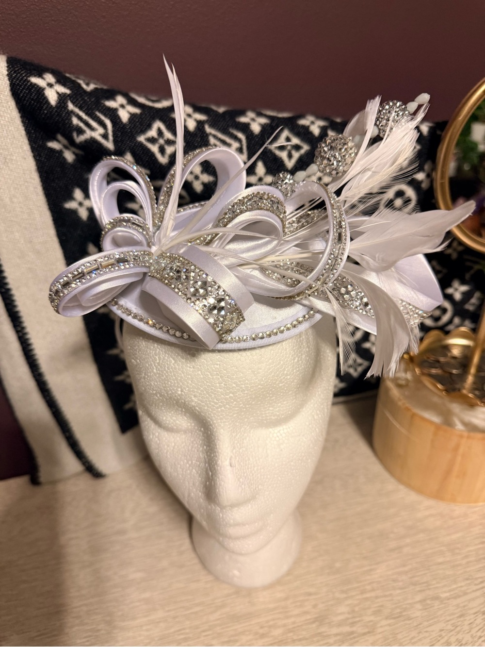 White Crystal Feather Fascinator Hat
